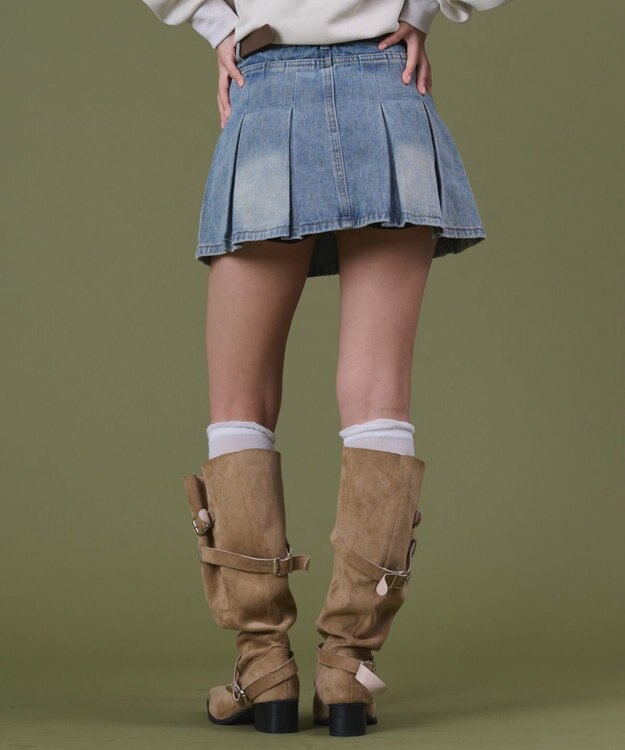 WEGO タックプリーツデニムミニスカパン デニム淡色