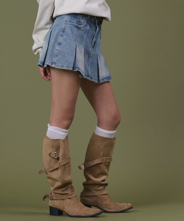 WEGO タックプリーツデニムミニスカパン デニム淡色