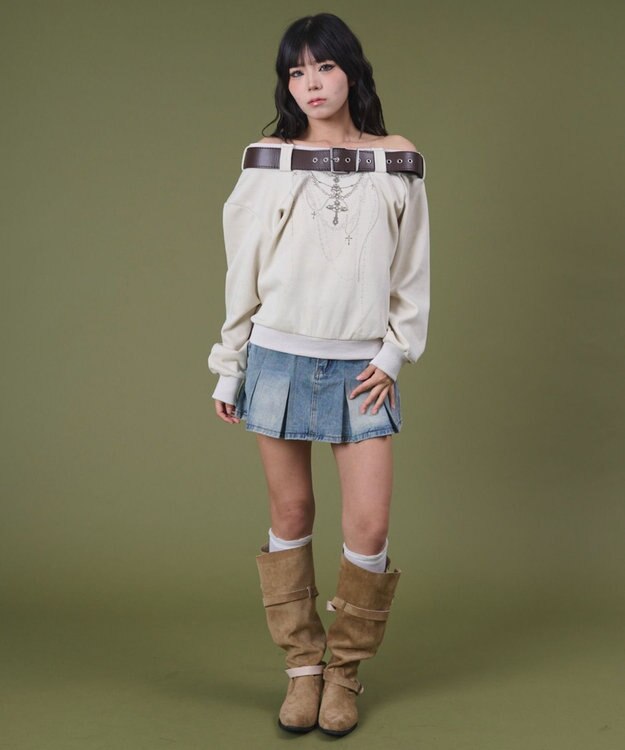 WEGO タックプリーツデニムミニスカパン デニム淡色