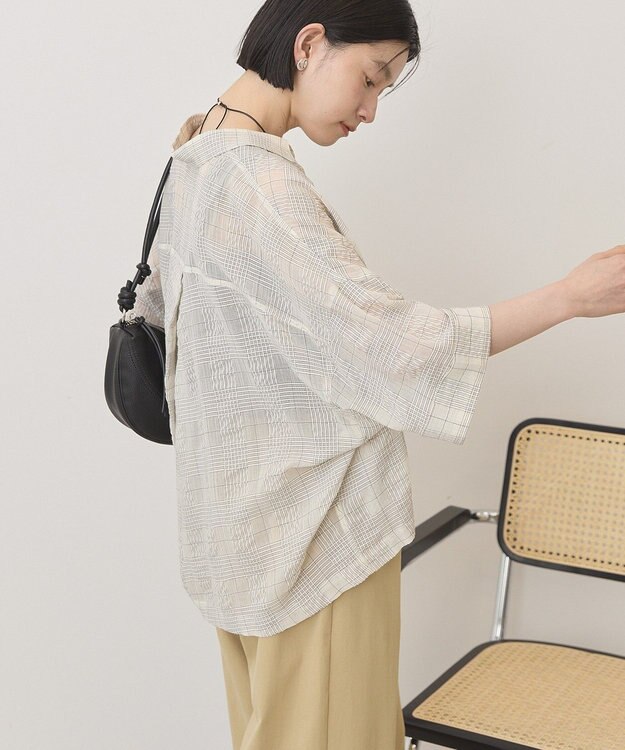 AMERICAN HOLIC シアーチェックショート丈シャツ Ivory
