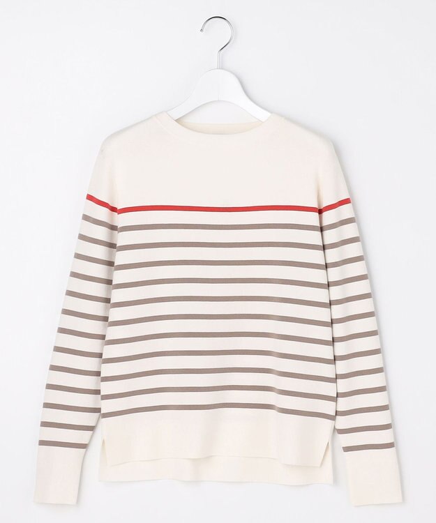 J.PRESS LADIES Rayon Stretch Border ニット オフ×モカ×ブラッドオレンジ系