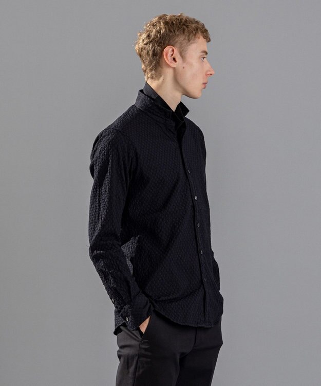 JOSEPH HOMME トライジャガードストレッチ　ウィングカラーシャツ ブラック系