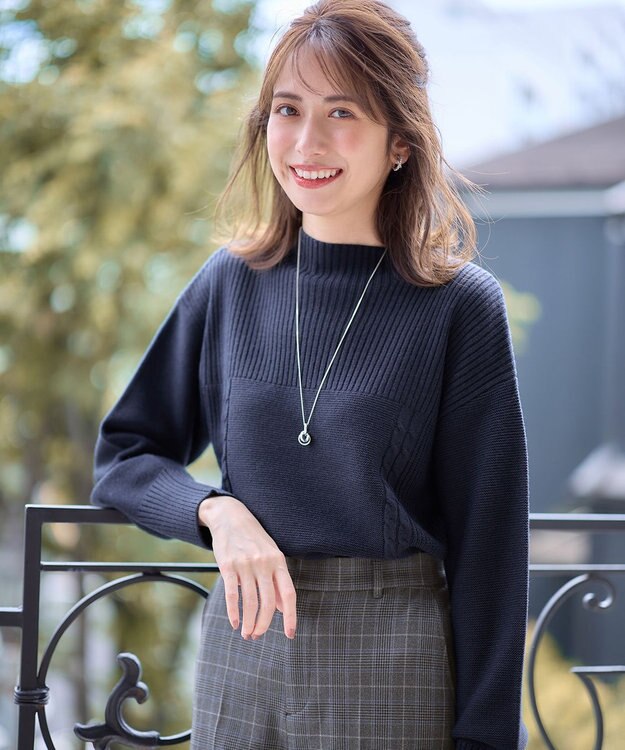 ANY SIS 【洗える】スフレボトルネック ニット ネイビー