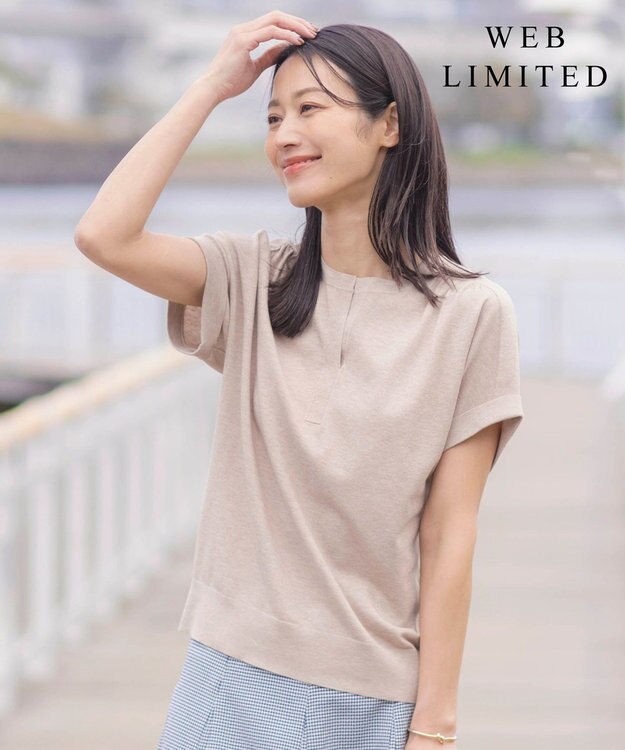 J.PRESS LADIES L 【WEB限定カラーあり・洗える】Vis/Peスパーク バンドカラー ニット ベージュ系