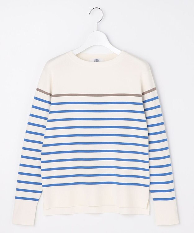 J.PRESS LADIES Rayon Stretch Border ニット オフ×ブルー×モカ系