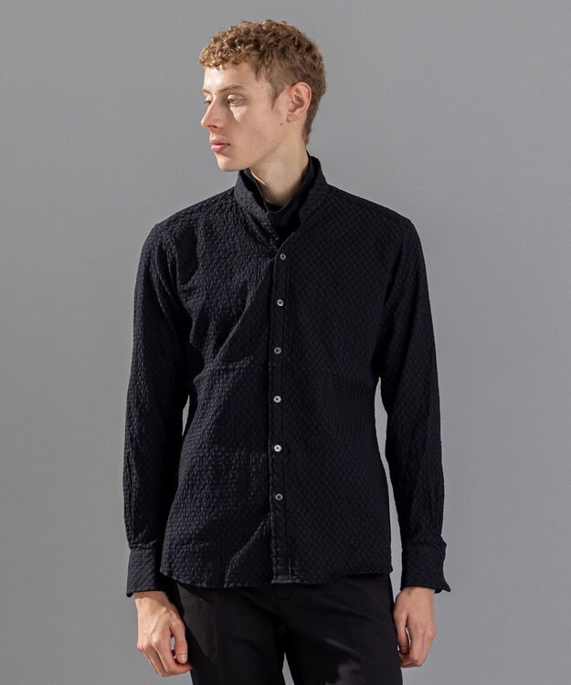 JOSEPH HOMME トライジャガードストレッチ　ウィングカラーシャツ ブラック系