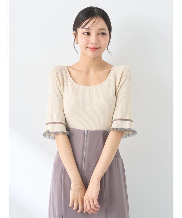 earth music&ecology ポイントシアーフリルニットプルオーバー Ivory