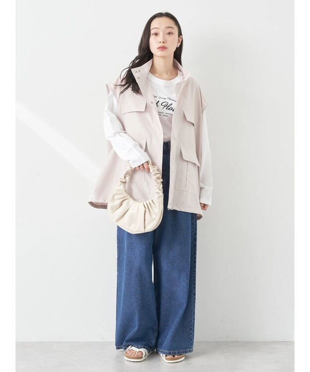 earth music&ecology ミリタリースタンドカラーベスト Light Gray