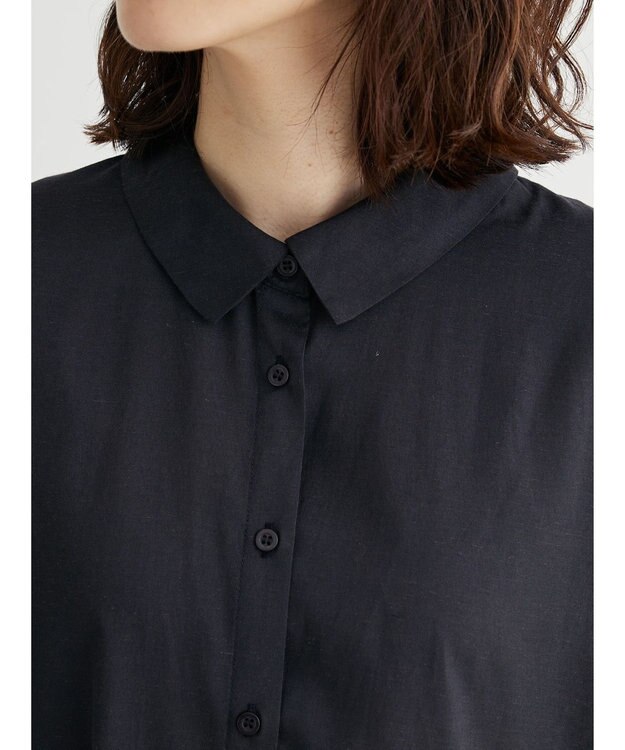 Green Parks ミディ丈半袖シャツワンピース Black