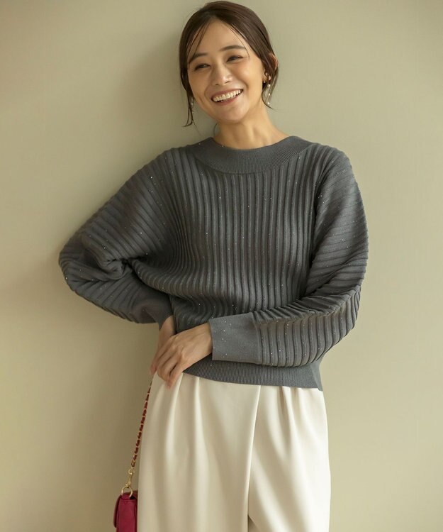 組曲 【手洗い可】ELENAスパンコールドルマン ニット チャコールグレー系