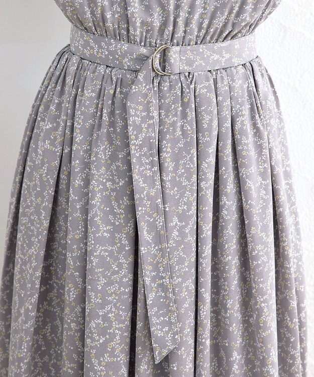 Tiaclasse 【洗える】花柄タックフレンチスリーブワンピース グレー