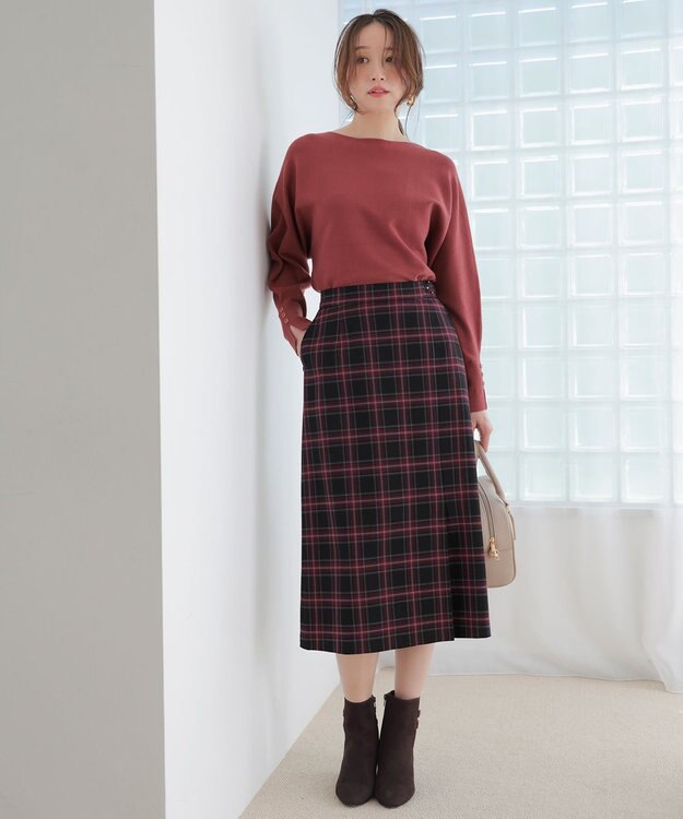 ANY SIS L ビューティサーモ2WAYストレッチチェック スカート ブラックタータン