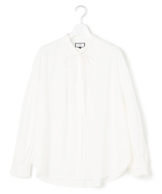 J.PRESS YORK STREET 【WOMEN】ワンウォッシュタイプライター リボンタイバンドカラー ブラウス ホワイト系