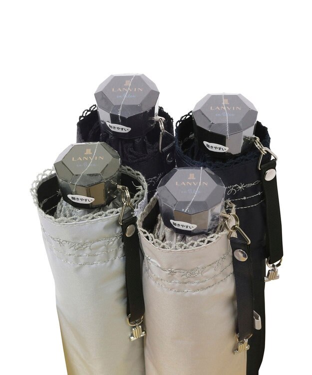 MOONBAT 【一級遮光/晴雨兼用】LANVIN en Bleu (ランバン オン ブルー)  折りたたみ日傘 ラメ刺繍 ピコレース ディープブルー