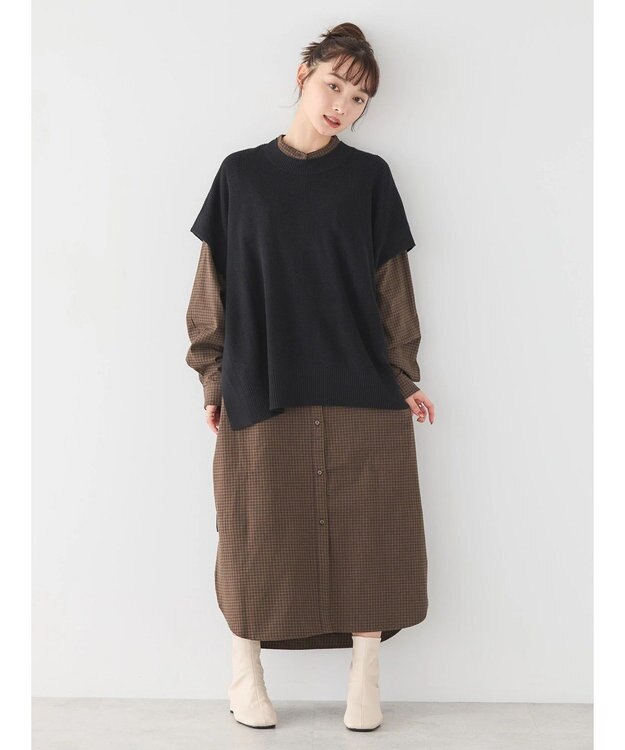 AMERICAN HOLIC ＳＥＴ　シャツワンピース＋ニットベスト Black