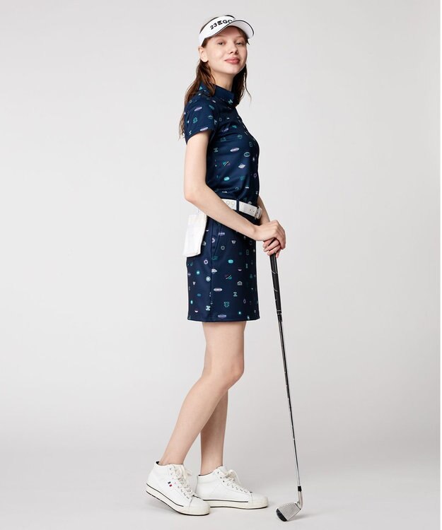 23区GOLF 【WOMEN】【吸水速乾・UVケア】ステッカープリント モックネックシャツ ネイビー系5