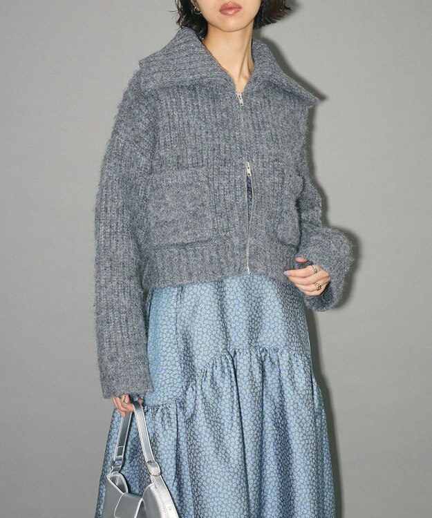 Green Parks フロントジップビックカラーニットブルゾン