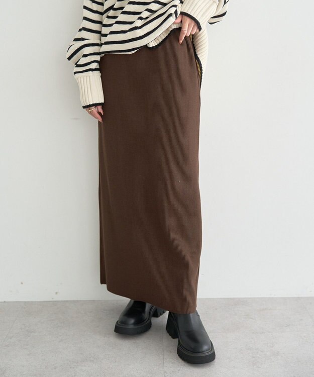 earth music&ecology セルフカットテレコナロースカート Brown