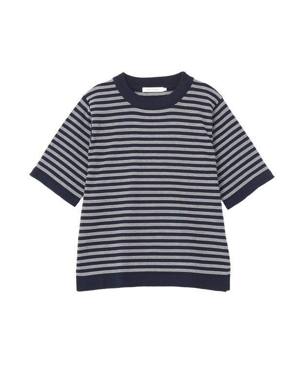 AMERICAN HOLIC ボーダーハーフスリーブニットプルオーバー Navy