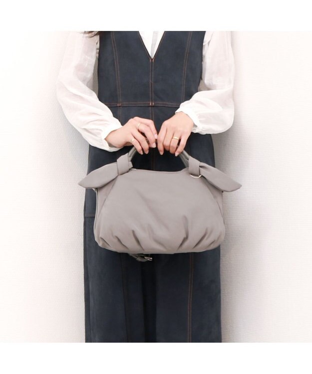 UNBILLION カシュカシュ cachecache / 下がりリボンナイロン2wayミニトートバッグ GY