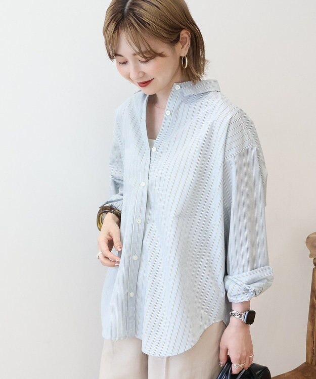 AMERICAN HOLIC イージーケアブロードシャツ Stripe Sax