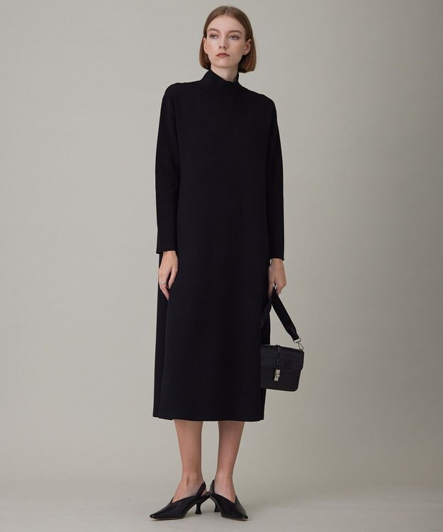 ICB L ウールブレンドスムース ハイネックワンピース ブラック系