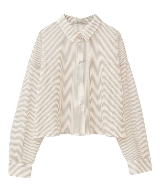 earth music&ecology メッシュストライプショートシャツ Beige