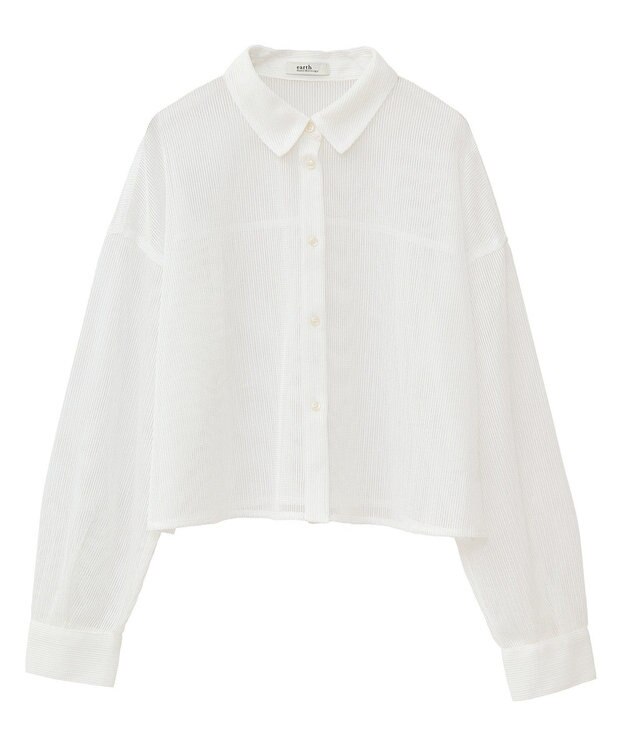 earth music&ecology メッシュストライプショートシャツ Off White