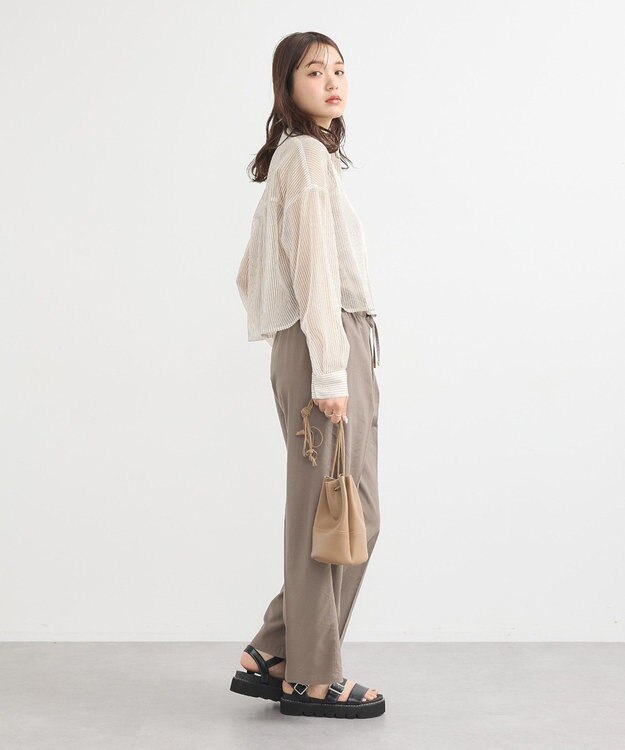 earth music&ecology メッシュストライプショートシャツ Beige