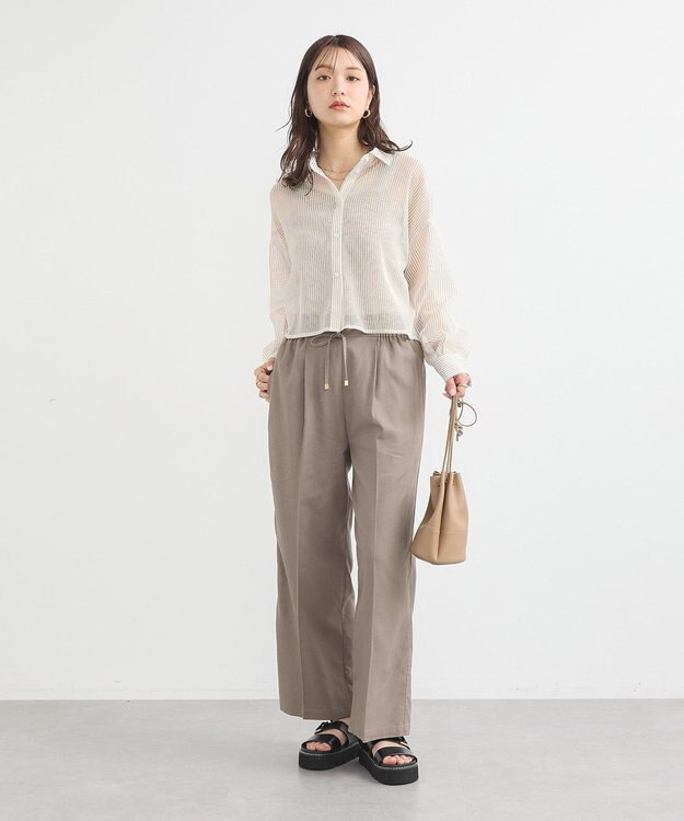 earth music&ecology メッシュストライプショートシャツ Beige