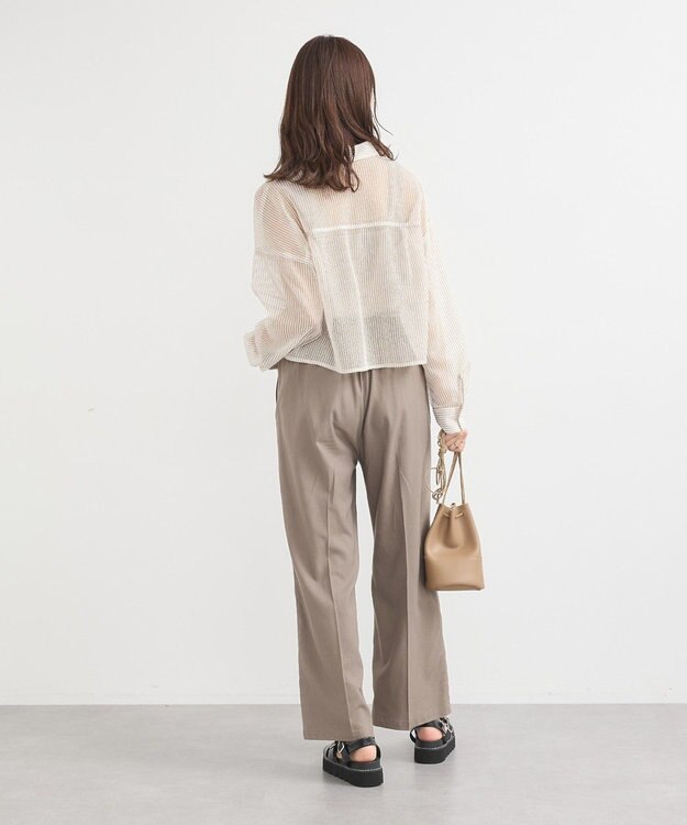 earth music&ecology メッシュストライプショートシャツ Beige