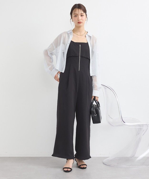 earth music&ecology メッシュストライプショートシャツ Sax