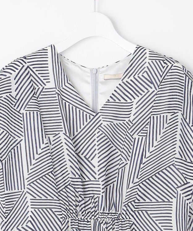 自由区 【洗える・XSサイズあり】モザイクラインプリント ワンピース ネイビー系6