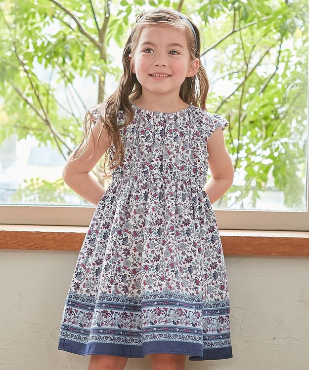 ANY KIDS プリント サマー ワンピース ネイビー×モロッカン