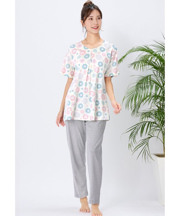 Wing パジャマ 綿100%(本体) 天竺素材 5分袖 半袖 長ズボン レディース EP8045 ウイング／ワコール ピンク