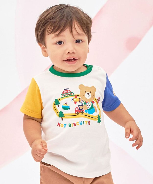 MIKI HOUSE HOT BISCUITS 【80-120cm】ビーンズ×乗り物プリント 半袖Tシャツ