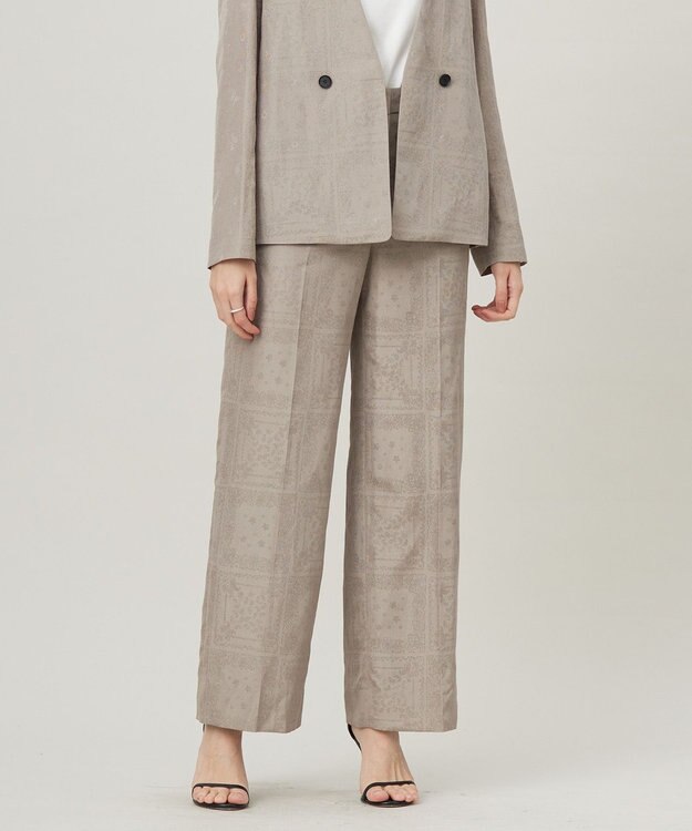 ICB L 【日本製・洗える】ペイズリーレノクロス ワイドストレートパンツ クリームブラウン系