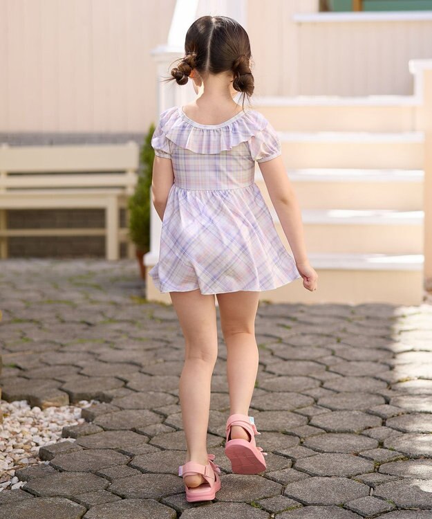 ANY KIDS チェック柄 セパレート 水着 ラベンダー系チェック