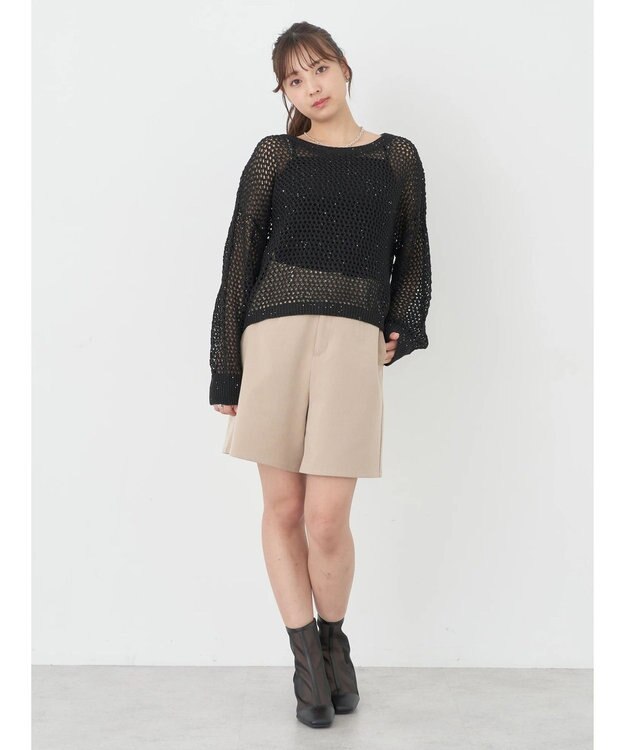 earth music&ecology スパンコールショートゆるニット Black