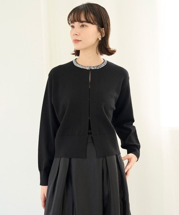 UNFILO ネックビジュー カーディガン ブラック