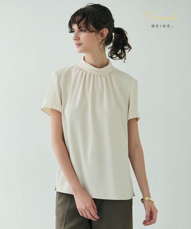 BEIGE， EVA / ハイネックハーフスリーブブラウス Sheer Orange