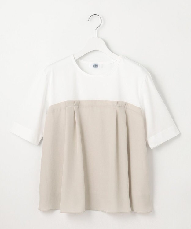 J.PRESS LADIES 【洗える】ドッキングジャージー ビスチェライク プルオーバー オフ×ベージュ系