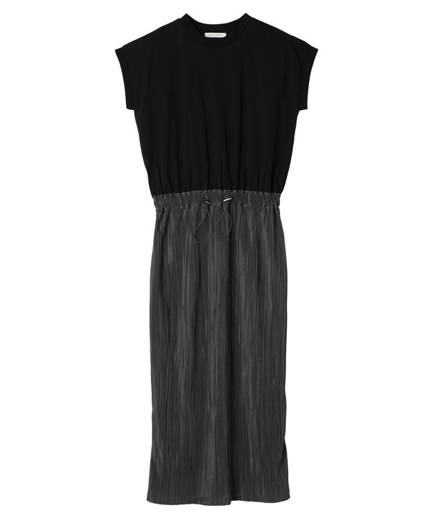 Green Parks プリーツドッキングフレンチワンピース Dark Gray