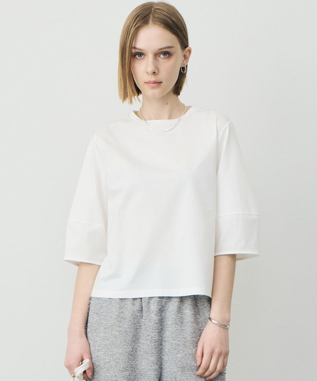 ICB L シャツジーナプレーディング ランタンスリーブカットソー オフホワイト