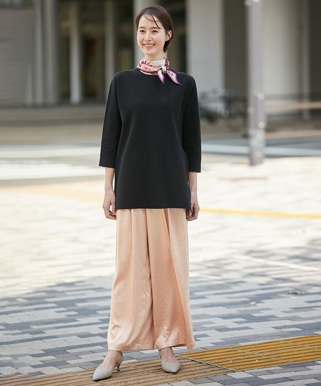 自由区 L 【洗える/セット着用可】ドライコットンハイゲージブラウスライク ニット ネイビー系