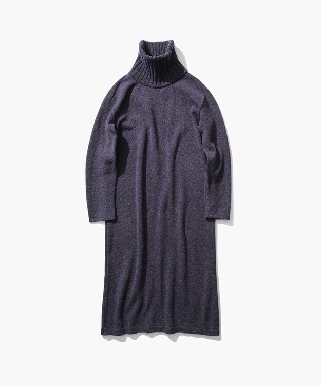 ATON WOOL MOULINE | タートルネックドレス NAVY
