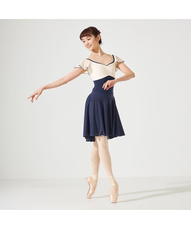 Chacott フレアスリーブレオタード ネイビー