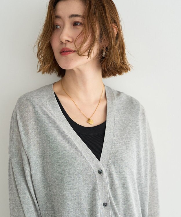 YECCA VECCA ハイゲージミドル丈Vネックカーディガン Light Gray