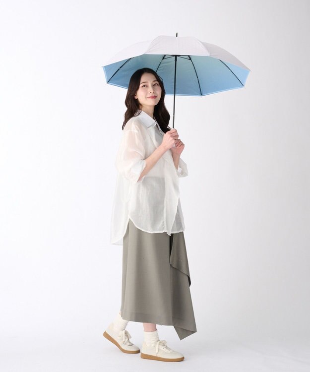 MOONBAT ハニカム断熱パラソル グラデーション長傘 晴雨兼用 日傘 一級遮光 UV 耐風 オフホワイト