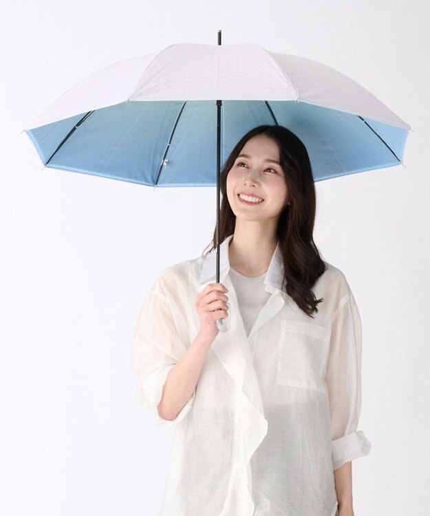 MOONBAT ハニカム断熱パラソル グラデーション長傘 晴雨兼用 日傘 一級遮光 UV 耐風 オフホワイト